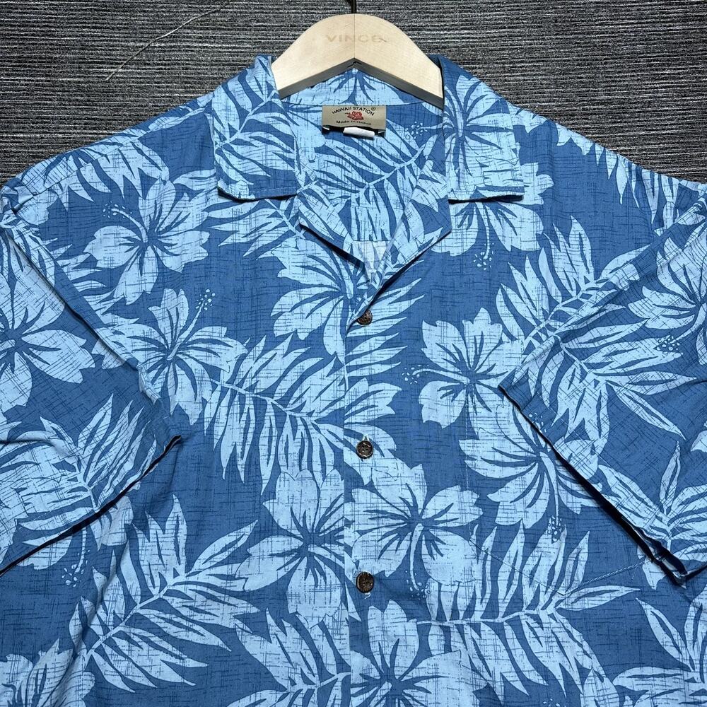 Hawaii Station Shirt Men's XL Blue Floral Short Sleeve Button Up Hawaiian VTG